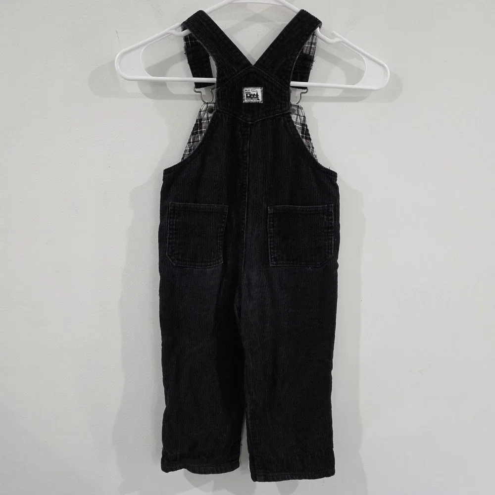 Vintage Childrens Place Boys Corduroy Train Overalls Size 3T Black Retro